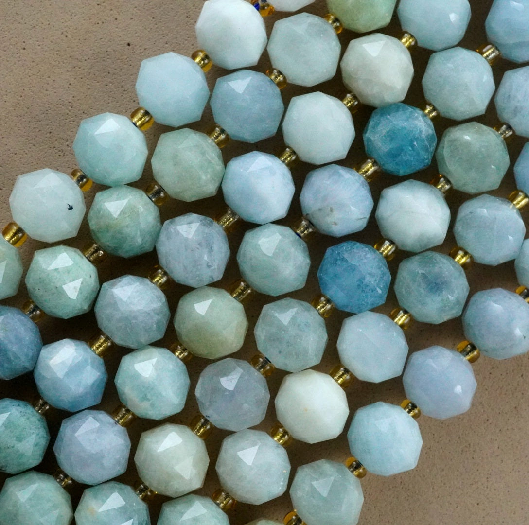 Aquamarine (Rondelle)(Triangle-Faceted)(10x8mm)(15.5"Strand)