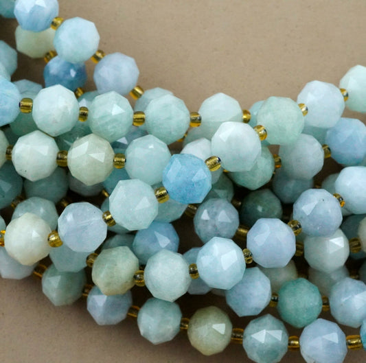 Aquamarine (Rondelle)(Triangle-Faceted)(10x8mm)(15.5"Strand)