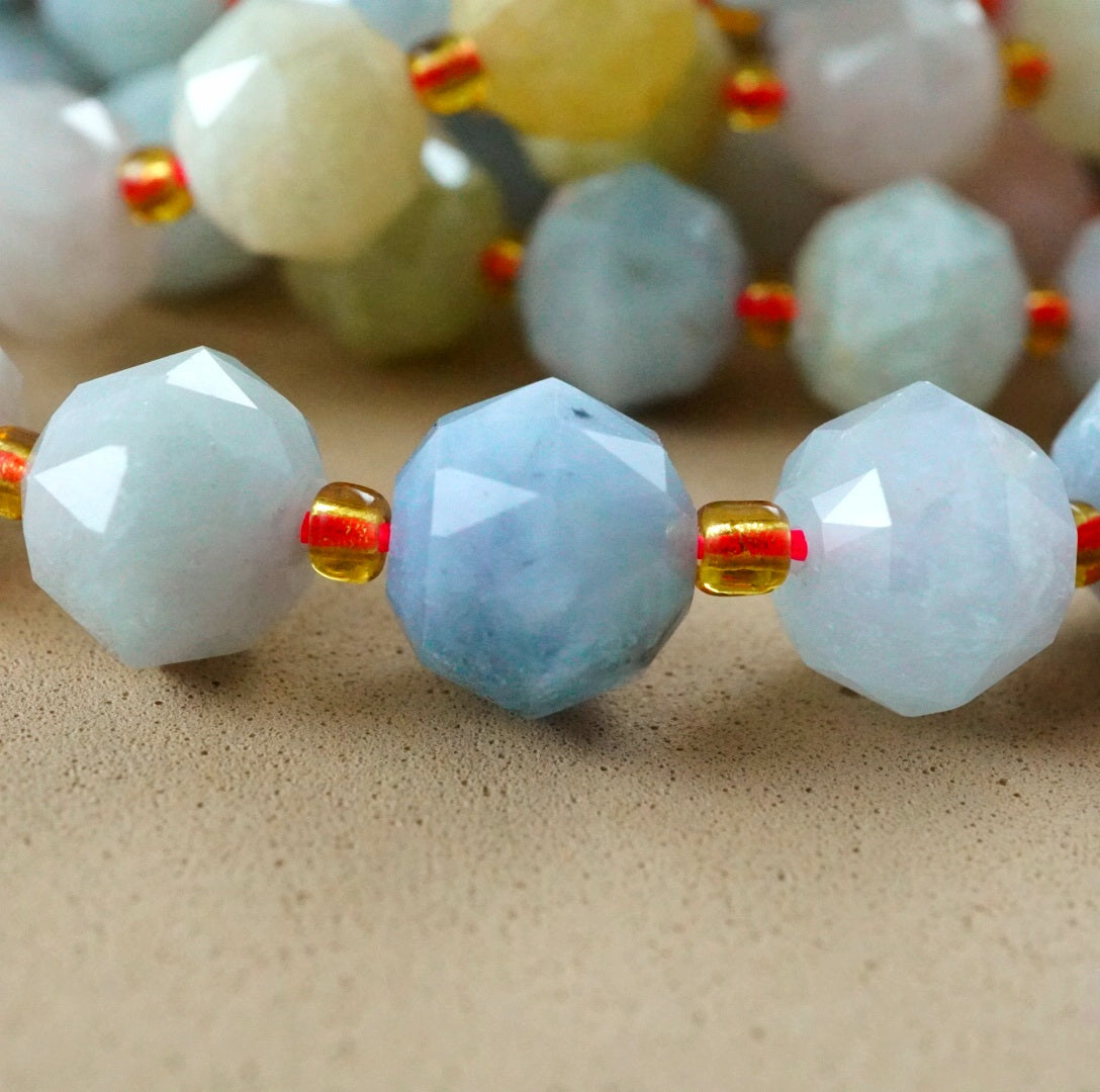 Aquamarine/Morganite Mix (Rondelle)(Triangle-Faceted)(10x8mm)(15.5"Strand)