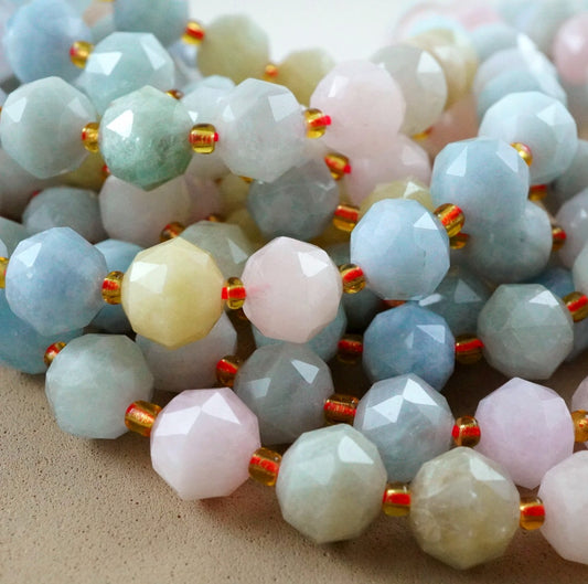 Aquamarine/Morganite Mix (Rondelle)(Triangle-Faceted)(10x8mm)(15.5"Strand)