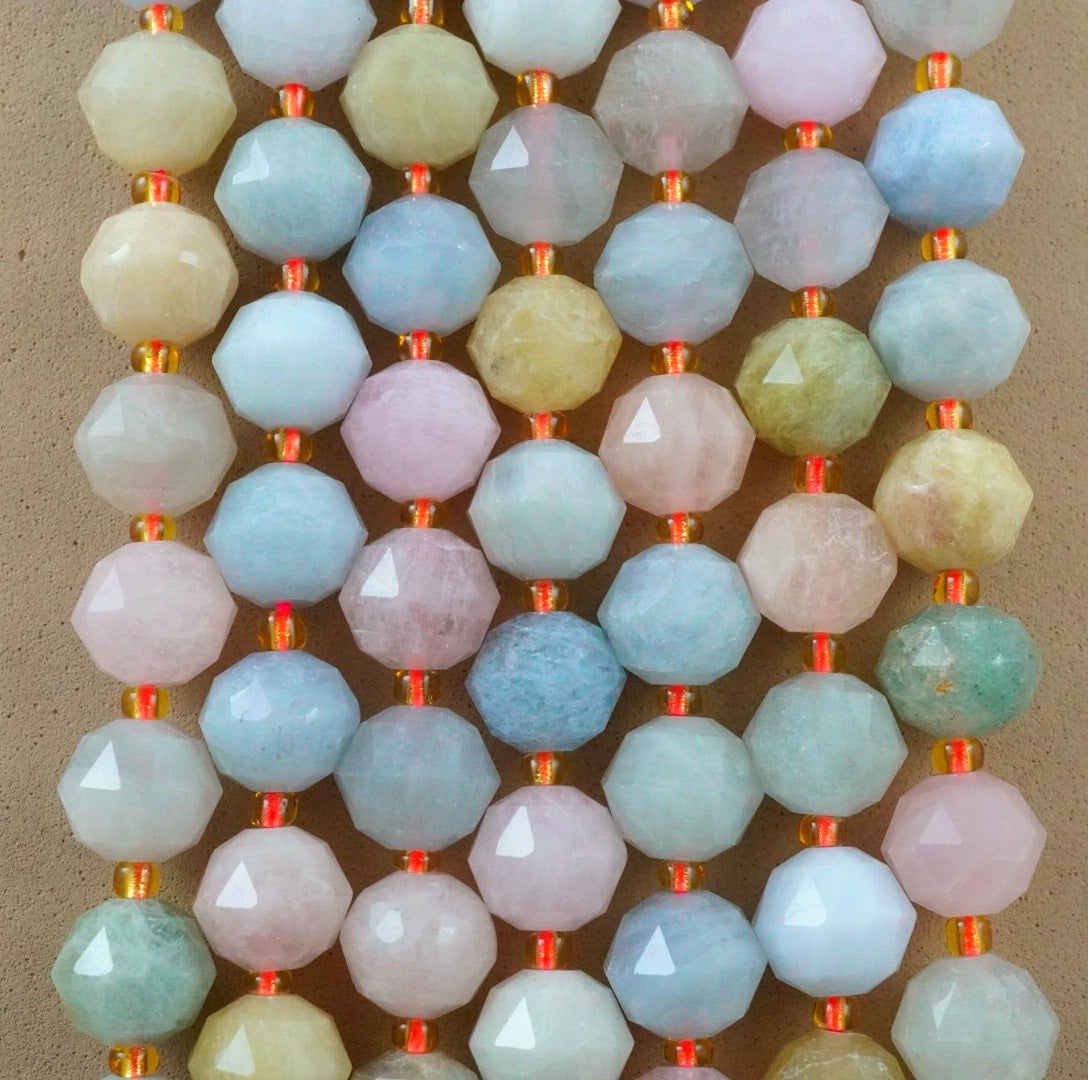Aquamarine/Morganite Mix (Rondelle)(Triangle-Faceted)(10x8mm)(15.5"Strand)