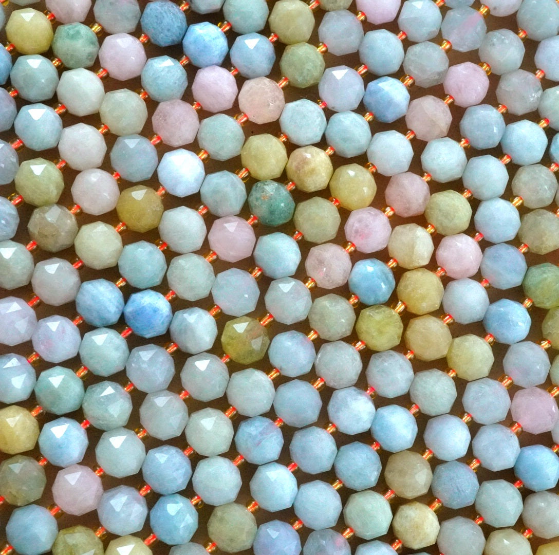 Aquamarine/Morganite Mix (Rondelle)(Triangle-Faceted)(10x8mm)(15.5"Strand)