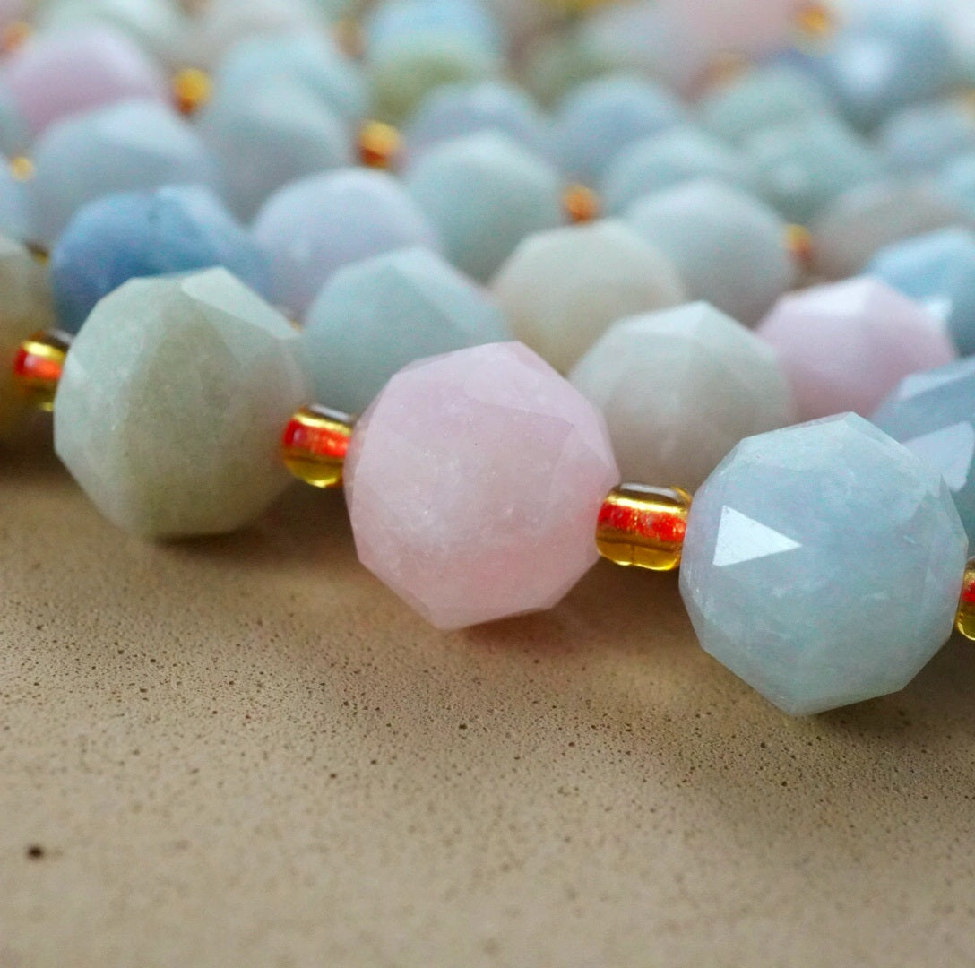 Aquamarine/Morganite Mix (Rondelle)(Triangle-Faceted)(10x8mm)(15.5"Strand)