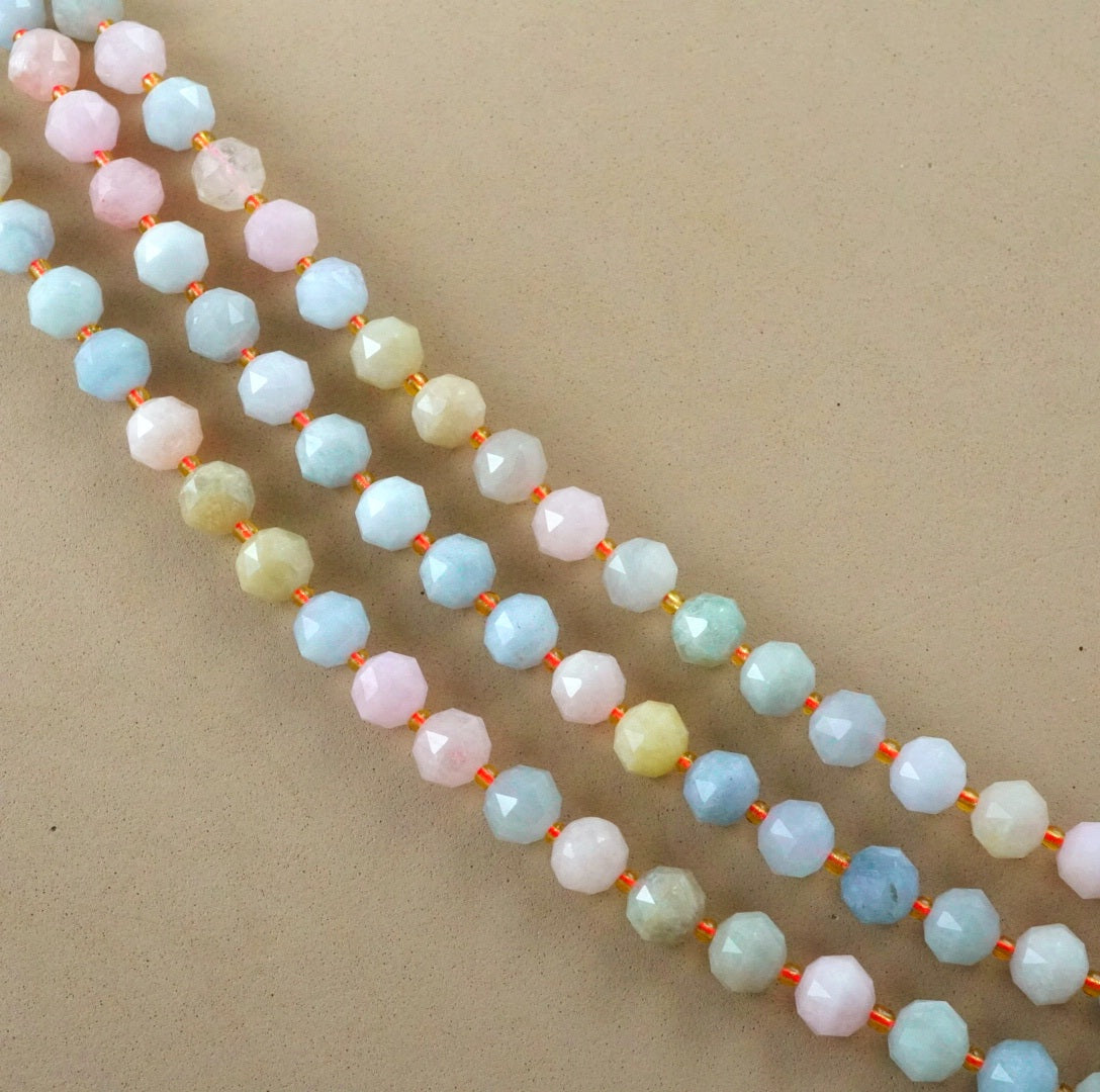 Aquamarine/Morganite Mix (Rondelle)(Triangle-Faceted)(10x8mm)(15.5"Strand)
