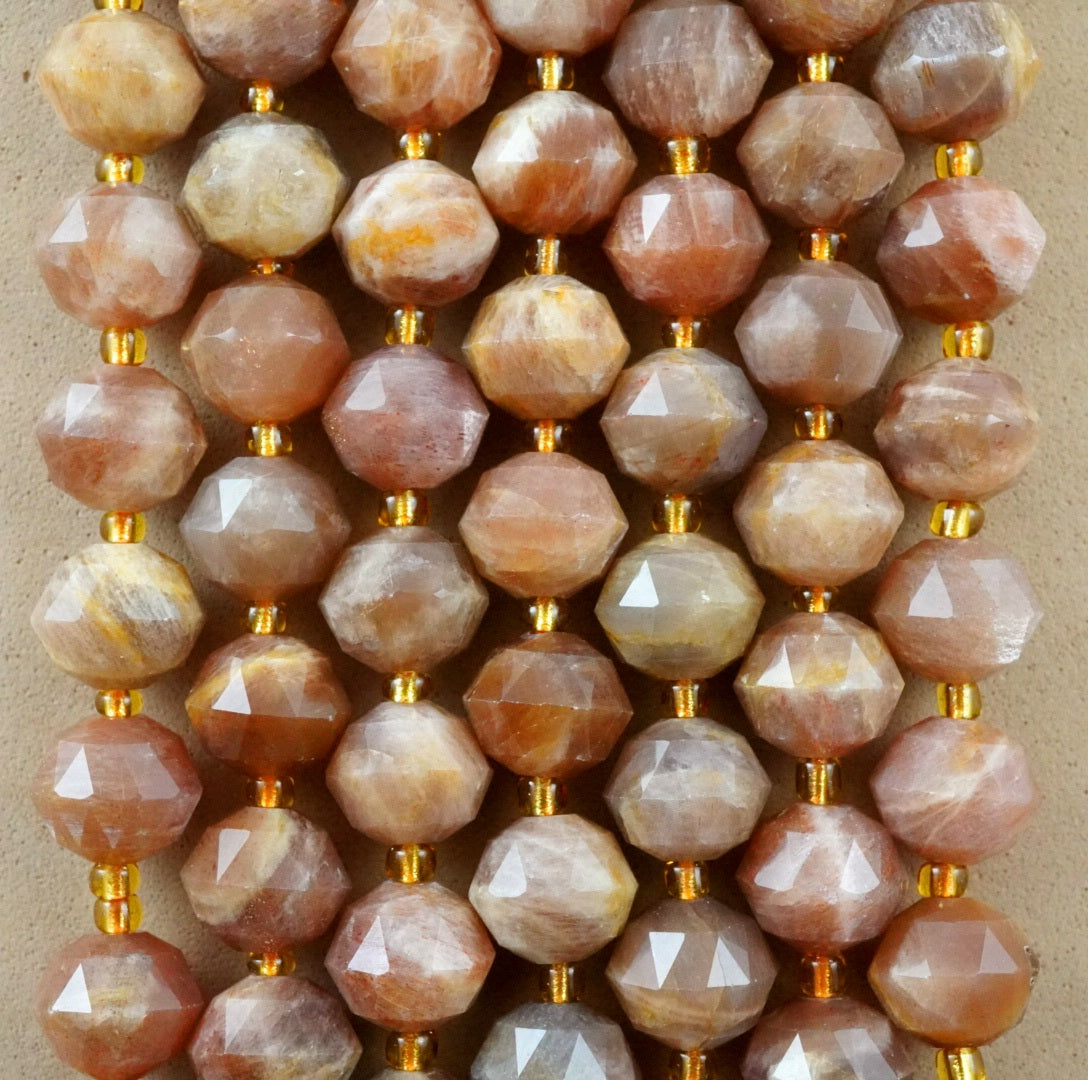 Peach Moonstone (Rondelle)(Triangle-Faceted)(10x8mm)(15.5"Strand)