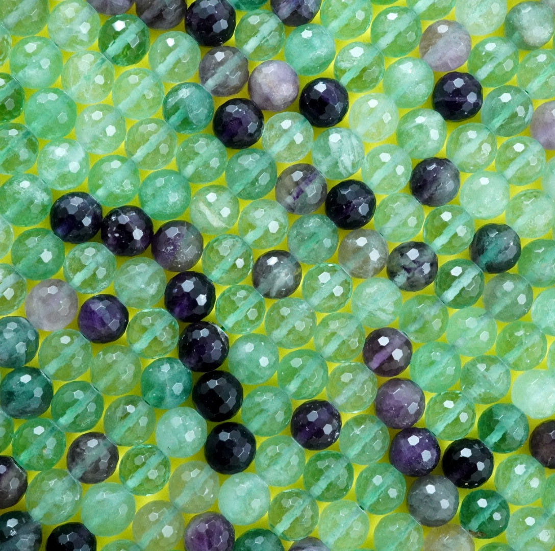 Rainbow Fluorite (Round)(Faceted)(4mm)(6mm)(8mm)(10mm)(16"Strand)