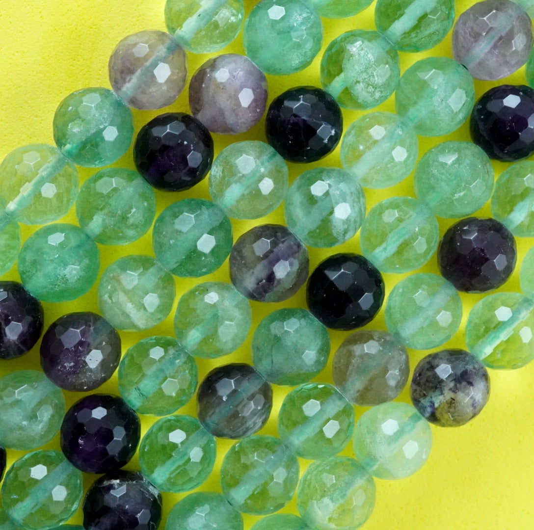 Rainbow Fluorite (Round)(Faceted)(4mm)(6mm)(8mm)(10mm)(16"Strand)