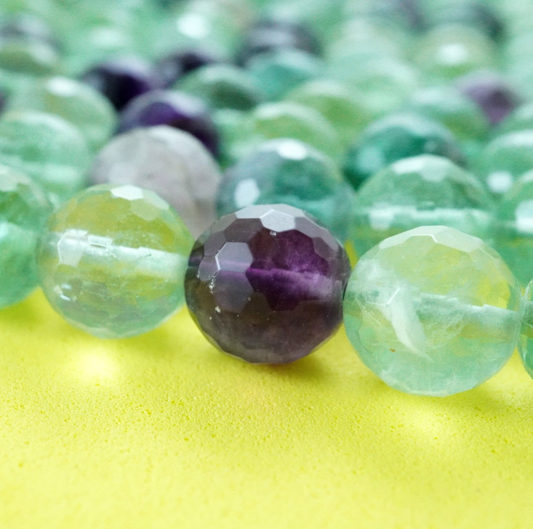 Rainbow Fluorite (Round)(Faceted)(4mm)(6mm)(8mm)(10mm)(16"Strand)