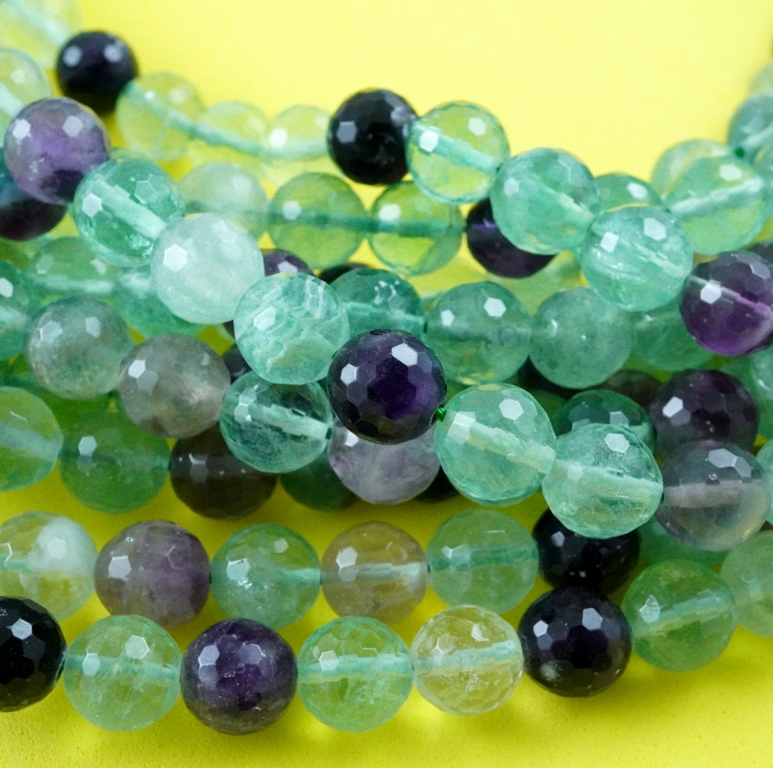 Rainbow Fluorite (Round)(Faceted)(4mm)(6mm)(8mm)(10mm)(16"Strand)