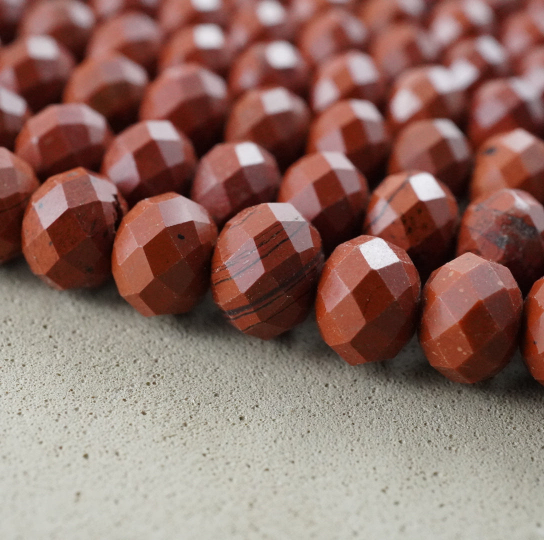 Red Jasper (Rondelle)(Faceted)(6x4mm)(15.5"Strand)