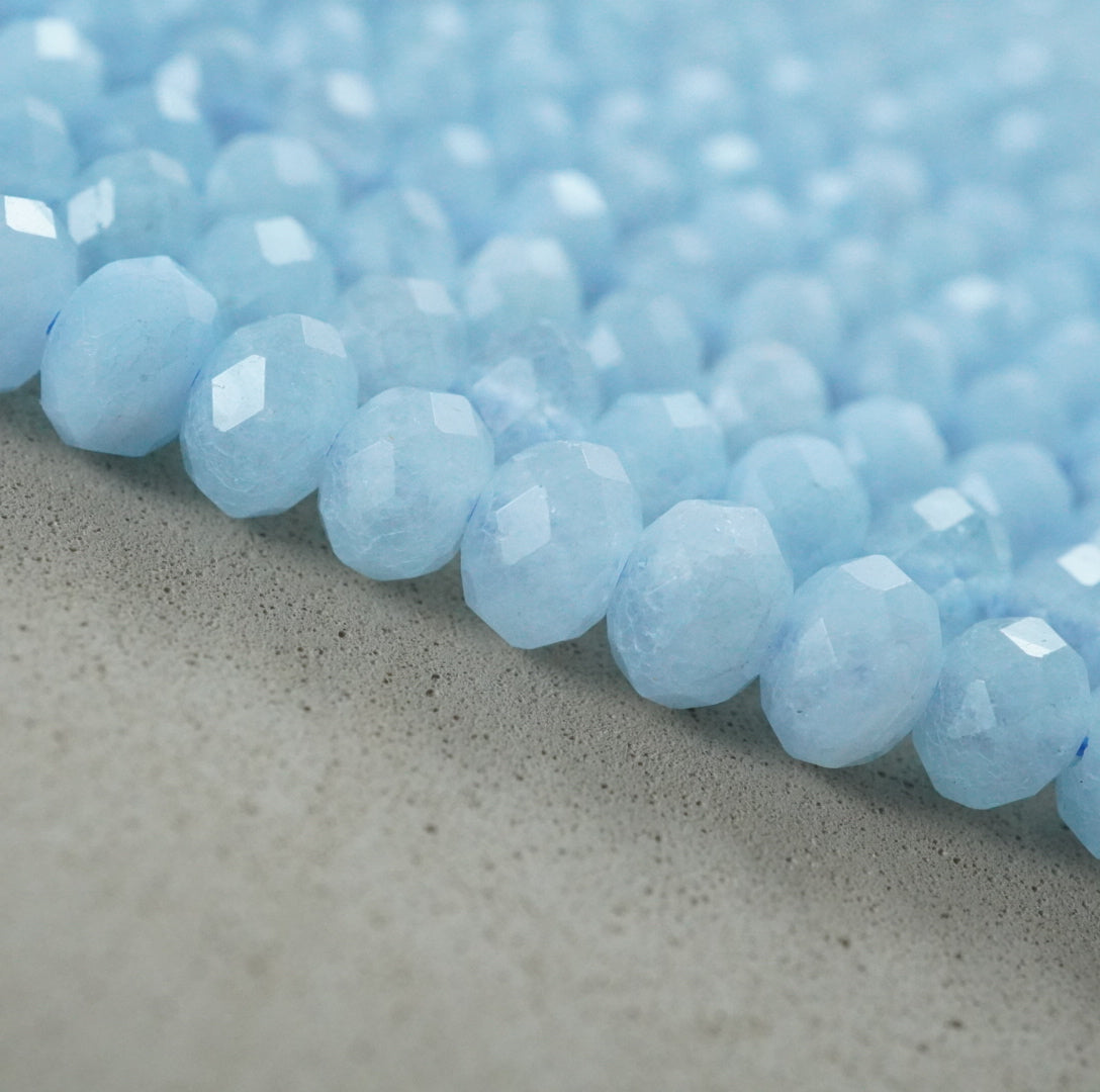Aquamarine (Rondelle)(Faceted)(6x4mm)(15.5"Strand)