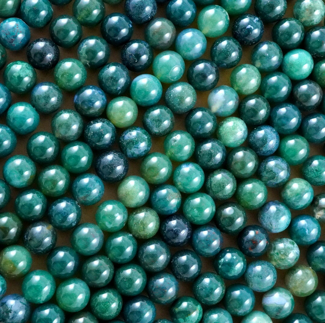 Moss Agate (Round)(Smooth)(4mm)(6mm)(8mm)(10mm)(12mm)(16"Strand)