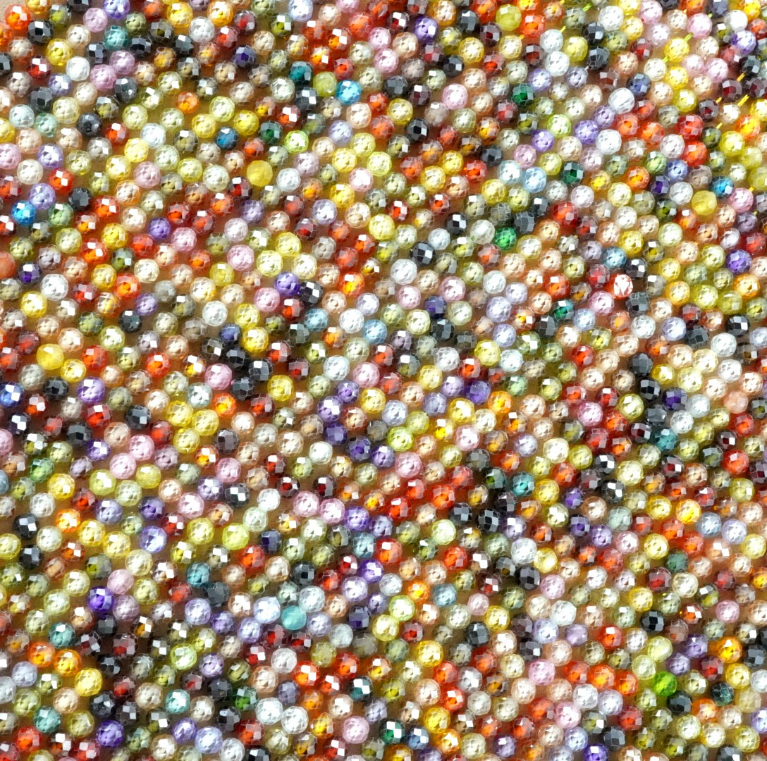 Cubic Zirconia (Round)(Micro)(Faceted)(Multi-Color)(Dyed)(2mm)(4mm)(16"Strand)