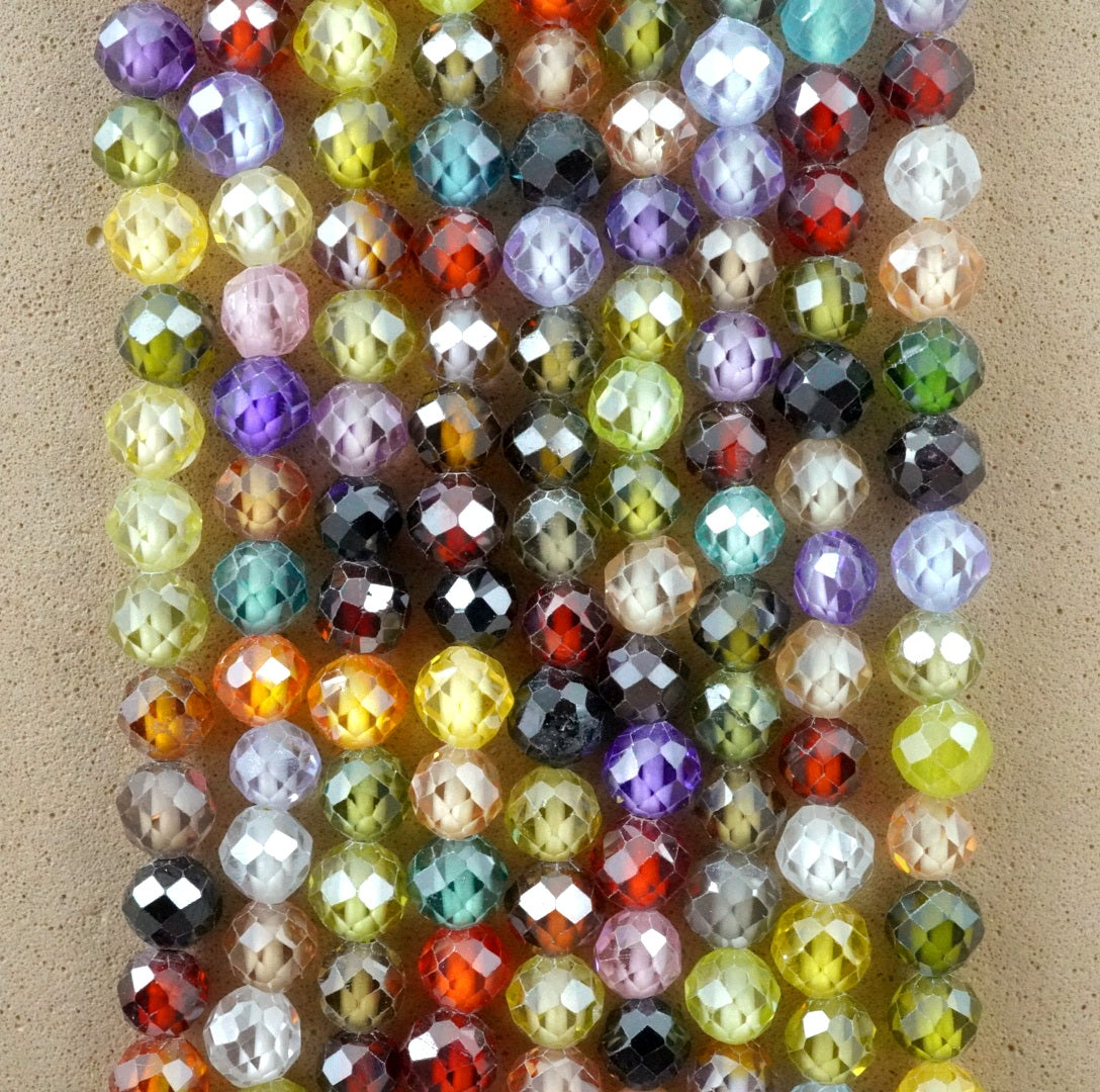 Cubic Zirconia (Round)(Micro)(Faceted)(Multi-Color)(Dyed)(2mm)(4mm)(16"Strand)