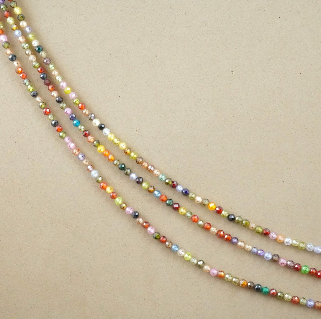 Cubic Zirconia (Round)(Micro)(Faceted)(Multi-Color)(Dyed)(2mm)(4mm)(16"Strand)