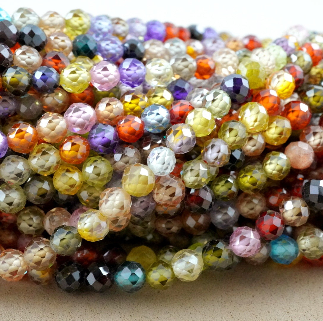 Cubic Zirconia (Round)(Micro)(Faceted)(Multi-Color)(Dyed)(2mm)(4mm)(16"Strand)