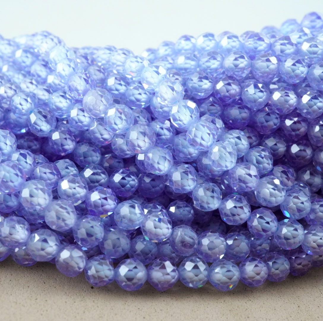 Cubic Zirconia (Round)(Micro)(Faceted)(Lavender)(Dyed)(2mm)(4mm)(16"Strand)