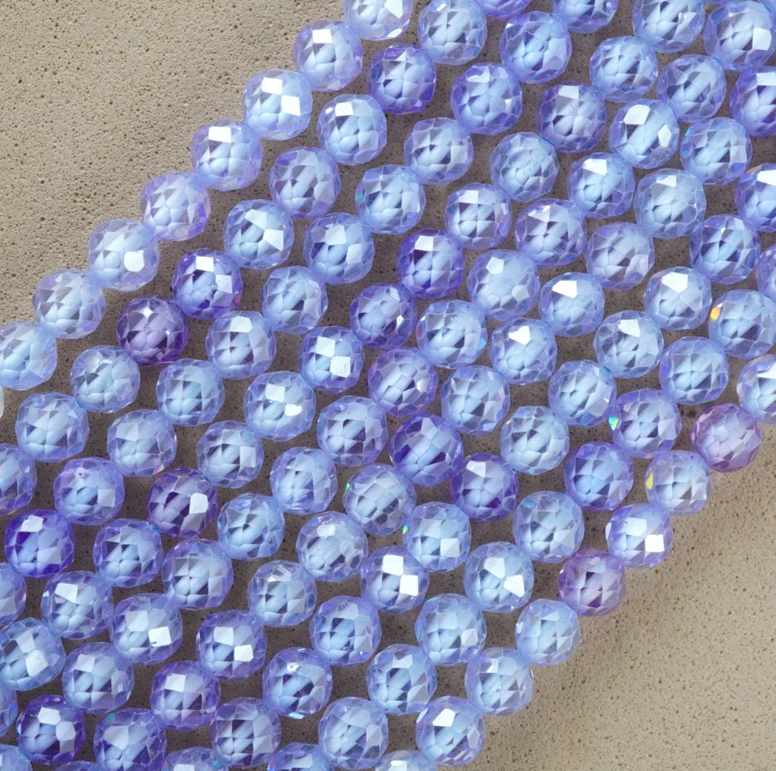Cubic Zirconia (Round)(Micro)(Faceted)(Lavender)(Dyed)(2mm)(4mm)(16"Strand)