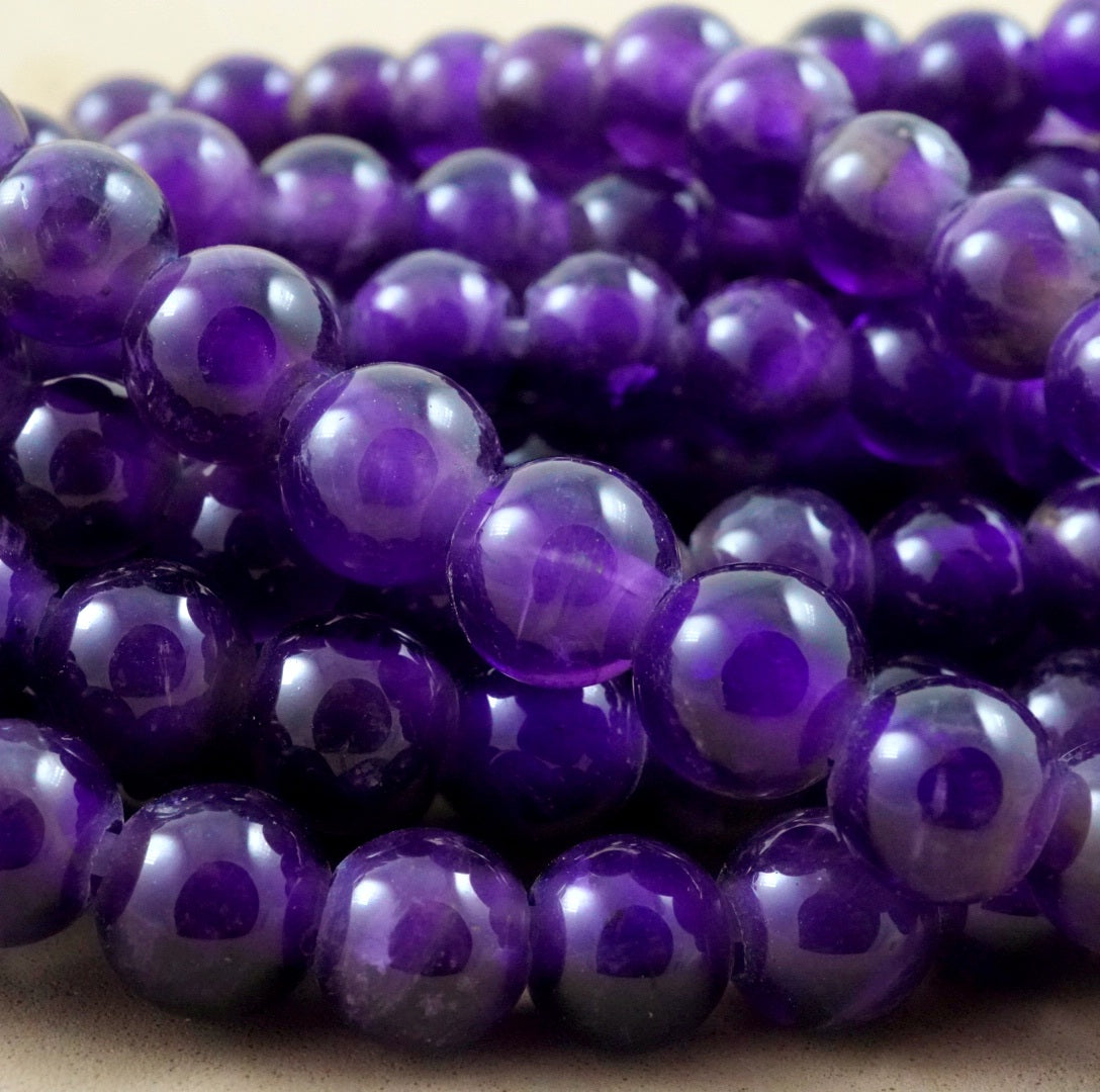 Amethyst (Large Hole)(Round)(Smooth)(8mm)(10mm)(8"Strand)