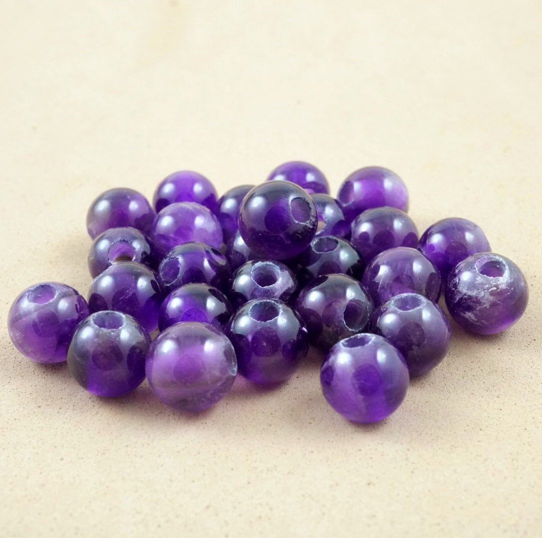 Amethyst (Large Hole)(Round)(Smooth)(8mm)(10mm)(8"Strand)