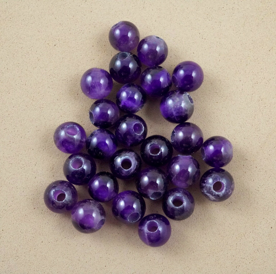 Amethyst (Large Hole)(Round)(Smooth)(8mm)(10mm)(8"Strand)