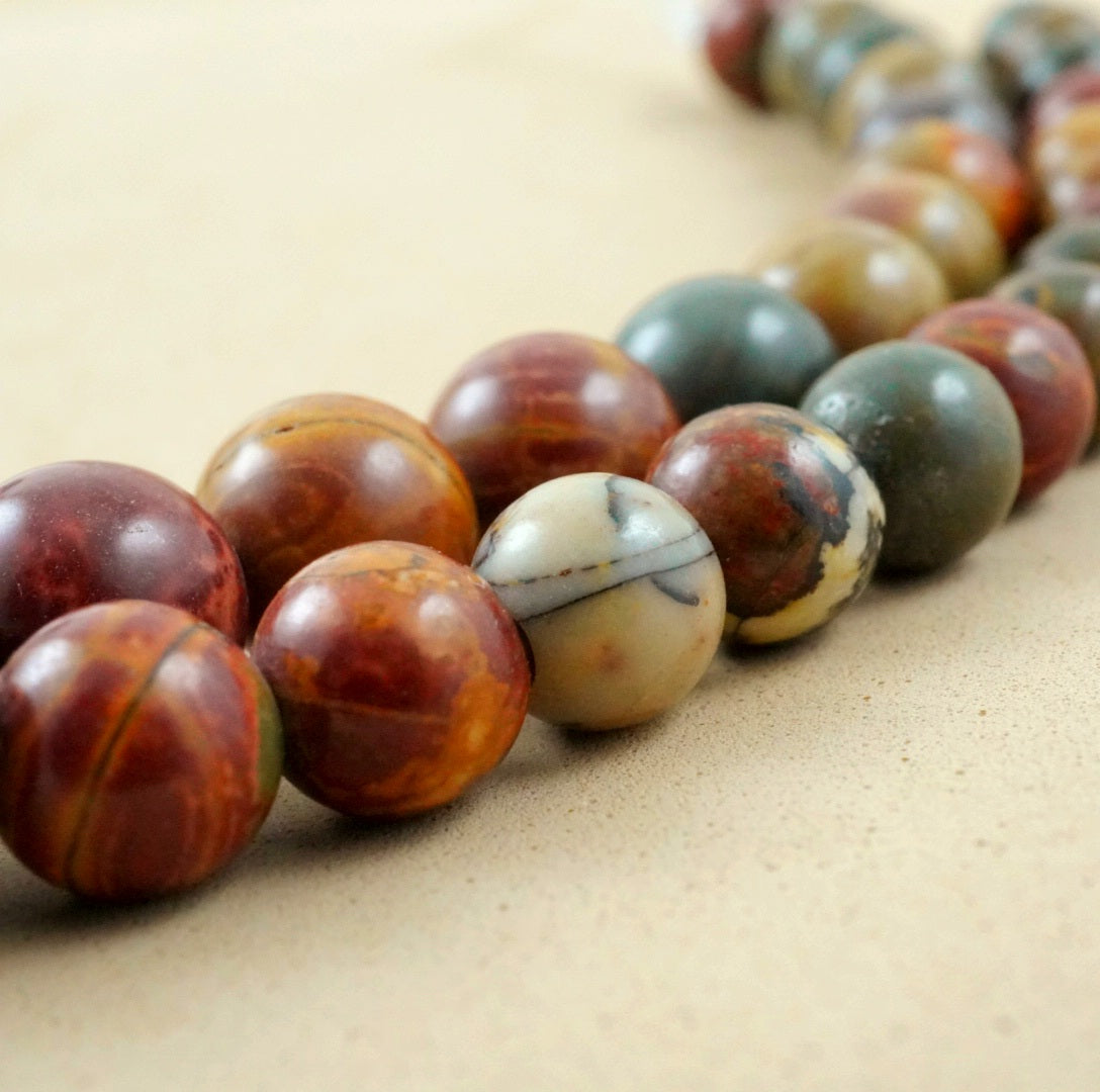 Red Creek Jasper (Large Hole)(Round)(Smooth)(8mm)(10mm)(8"Strand)