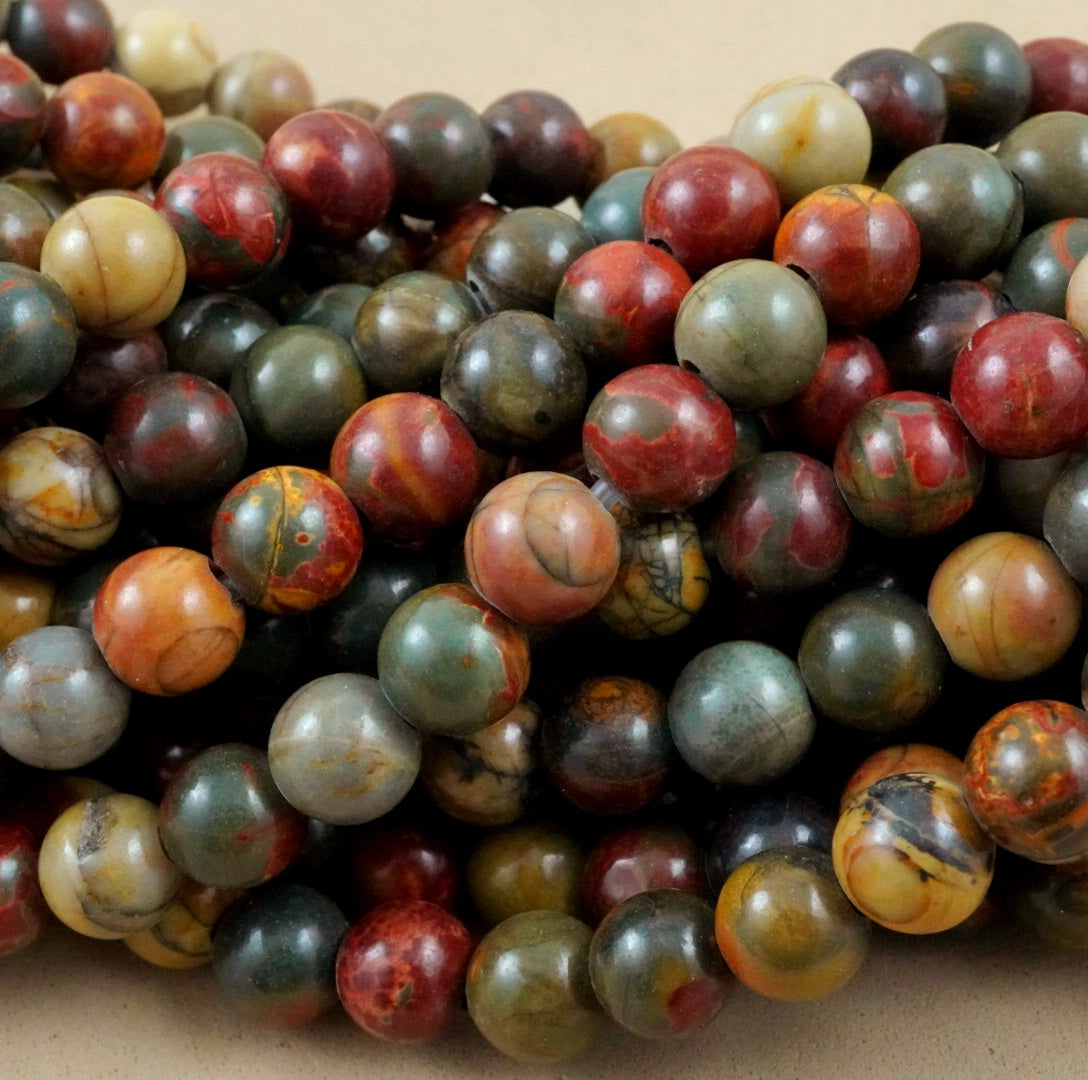Red Creek Jasper (Large Hole)(Round)(Smooth)(8mm)(10mm)(8"Strand)