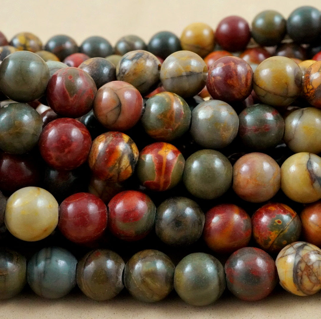 Red Creek Jasper (Large Hole)(Round)(Smooth)(8mm)(10mm)(8"Strand)