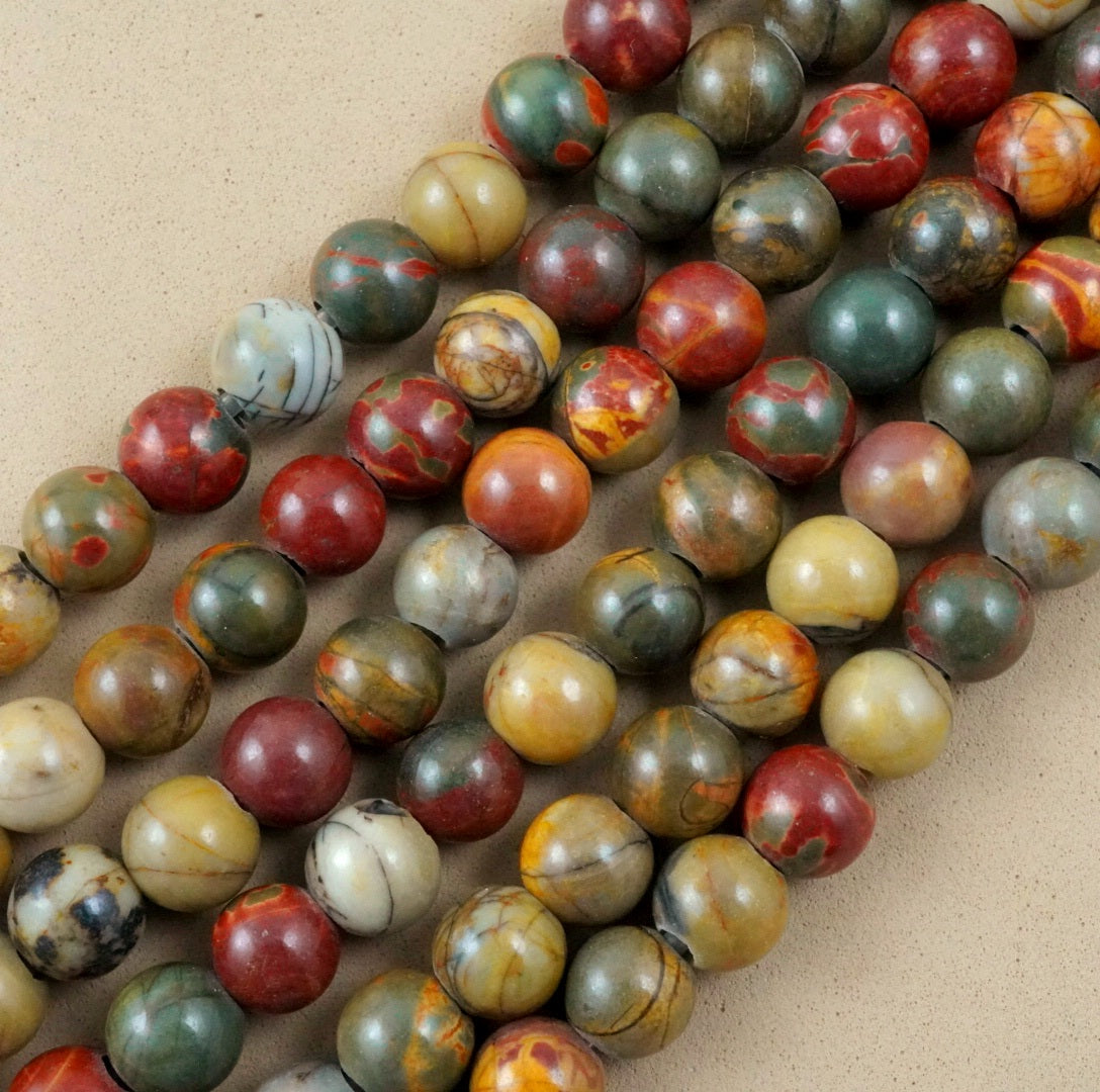 Red Creek Jasper (Large Hole)(Round)(Smooth)(8mm)(10mm)(8"Strand)