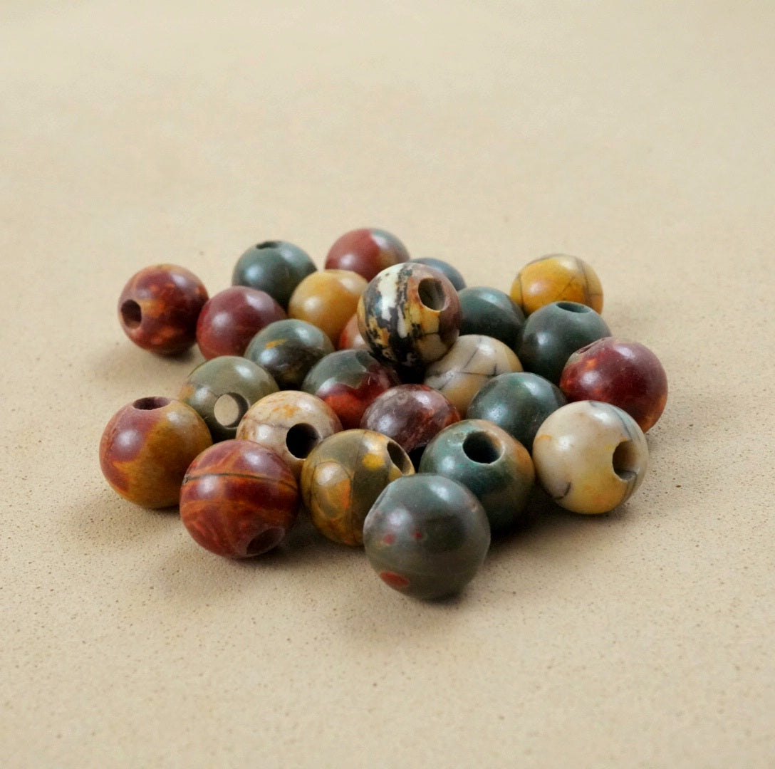 Red Creek Jasper (Large Hole)(Round)(Smooth)(8mm)(10mm)(8"Strand)