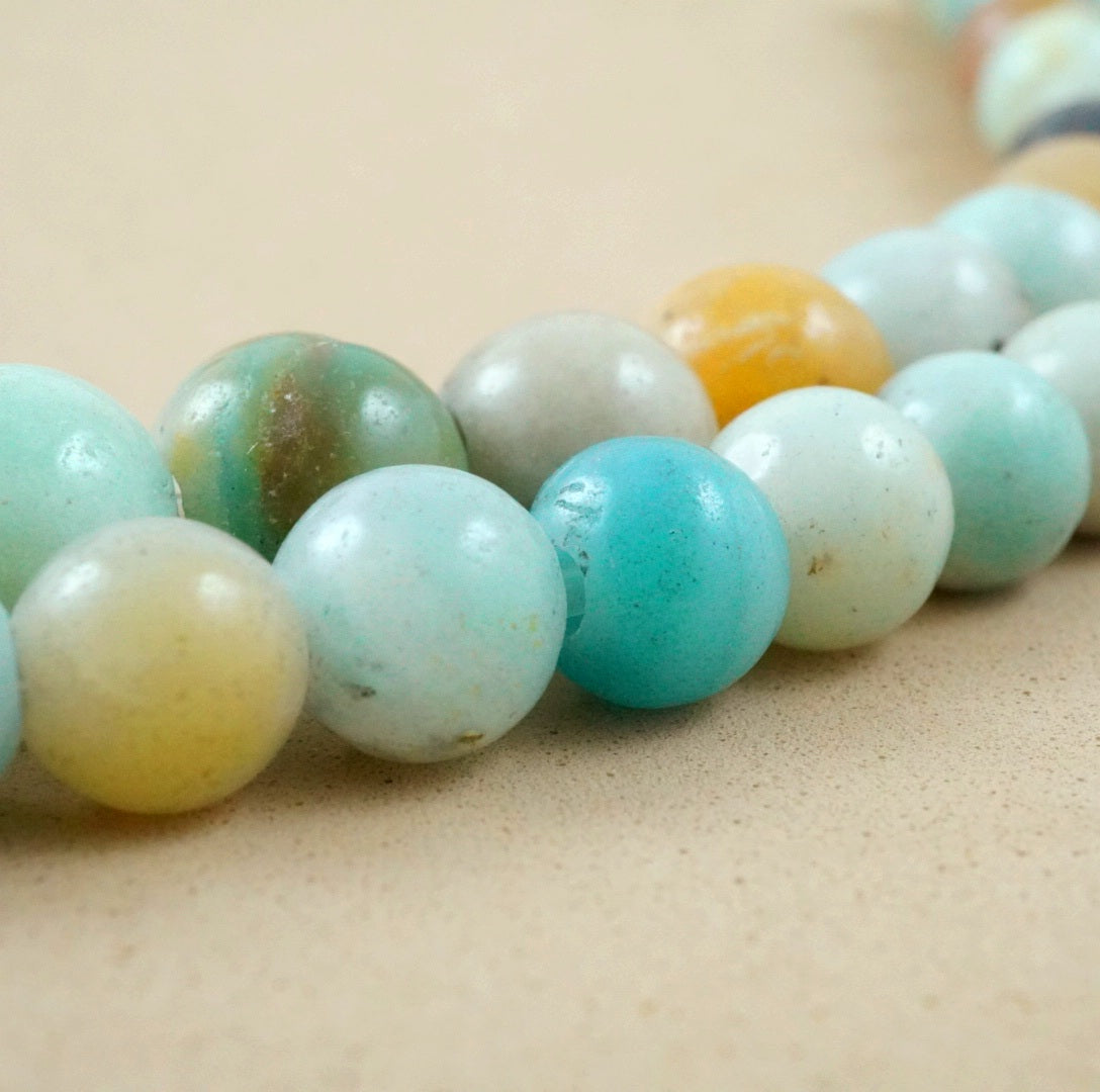 Black Gold Amazonite (Large Hole)(Round)(Smooth)(8mm)(10mm)(8"Strand)