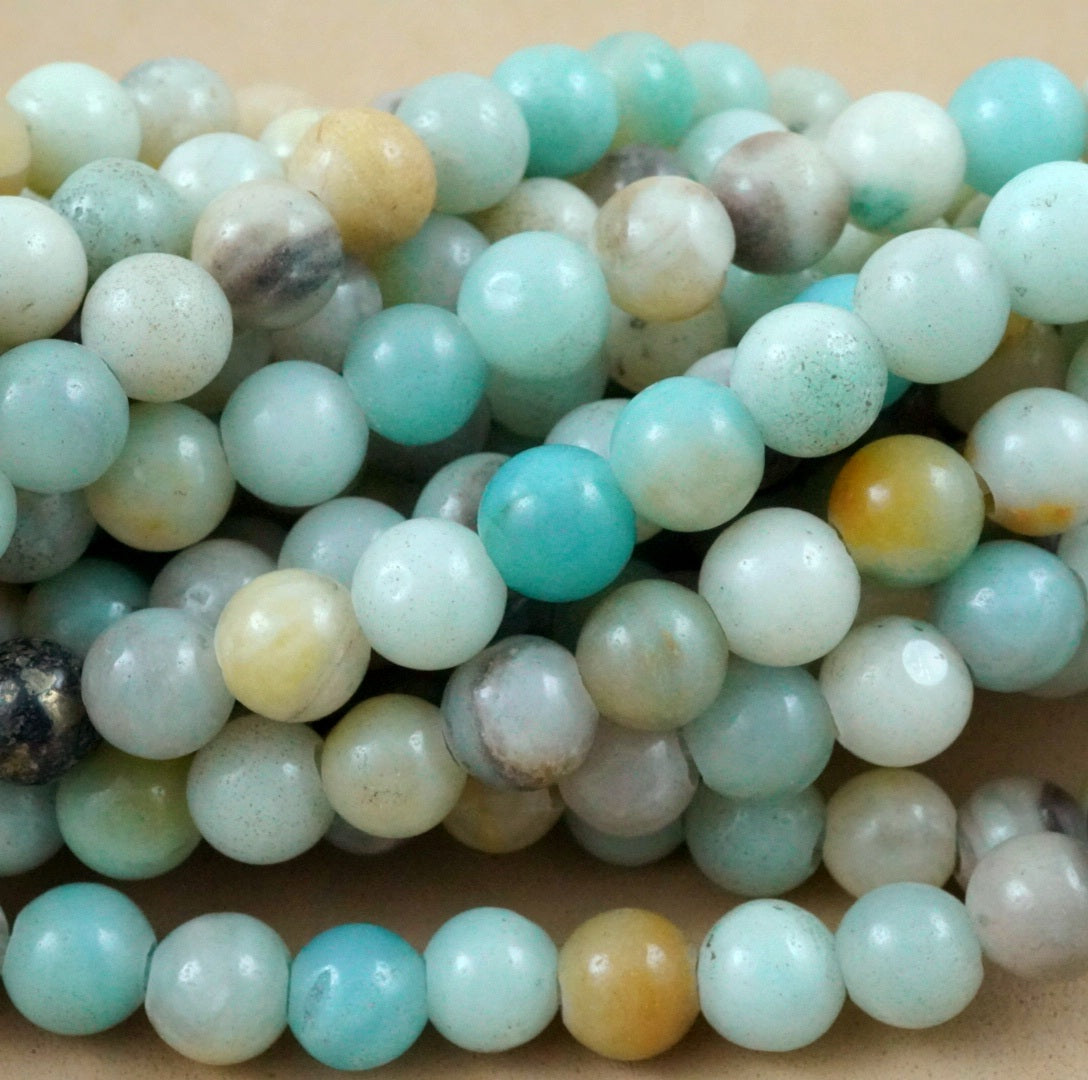 Black Gold Amazonite (Large Hole)(Round)(Smooth)(8mm)(10mm)(8"Strand)