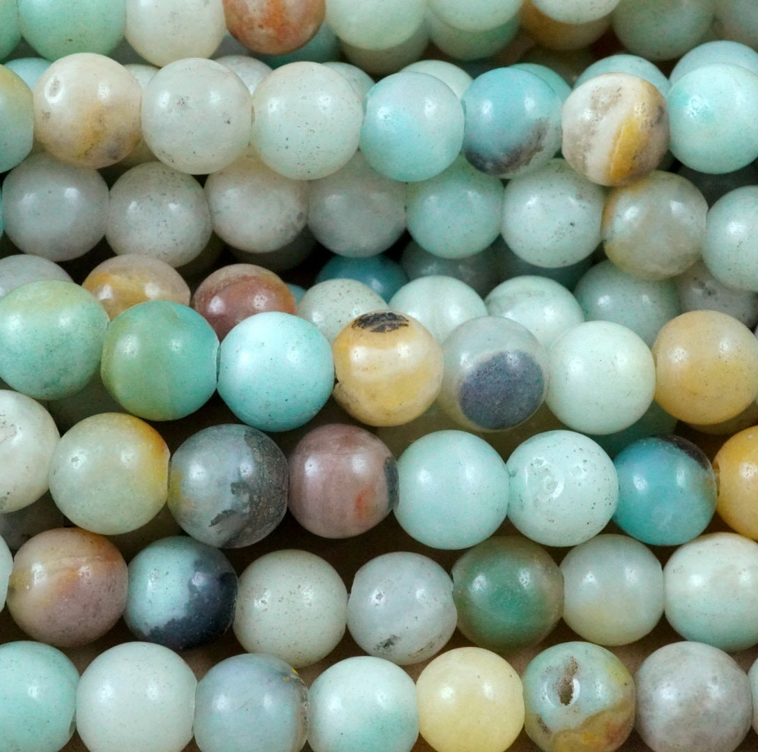 Black Gold Amazonite (Large Hole)(Round)(Smooth)(8mm)(10mm)(8"Strand)