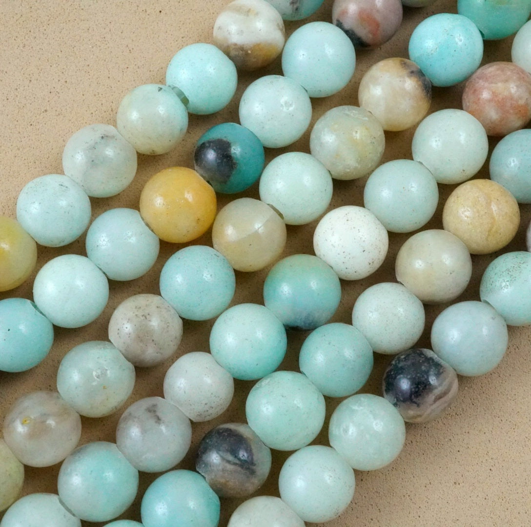 Black Gold Amazonite (Large Hole)(Round)(Smooth)(8mm)(10mm)(8"Strand)