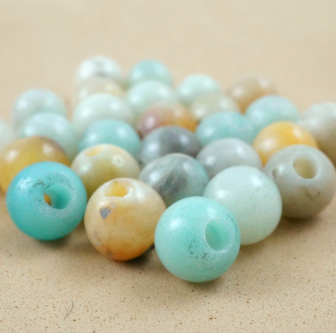 Black Gold Amazonite (Large Hole)(Round)(Smooth)(8mm)(10mm)(8"Strand)
