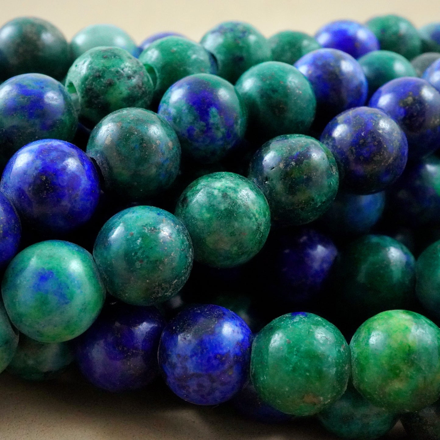Azurite Malachite (Large Hole)(Round)(Smooth)(8mm)(10mm)(8"Strand)