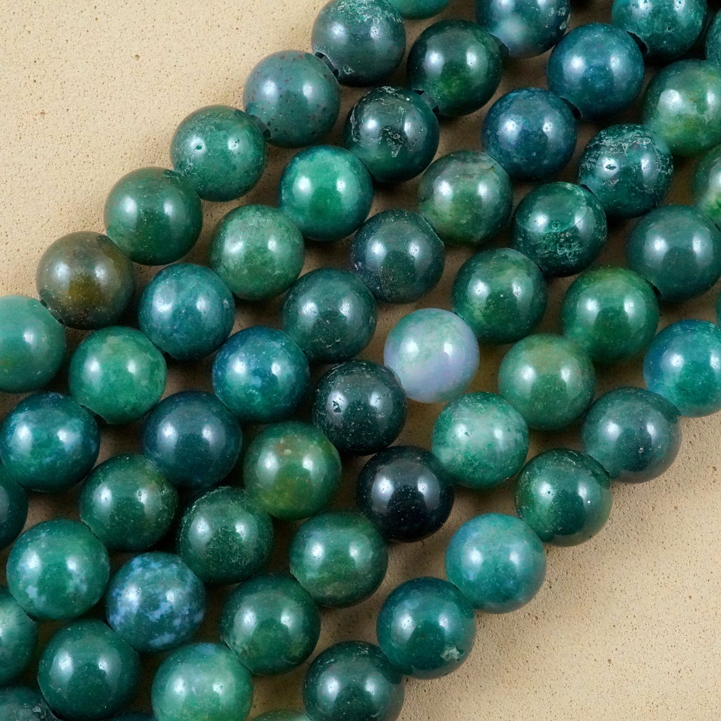 Moss Agate (Large Hole)(Round)(Smooth)(8mm)(10mm)(8"Strand)