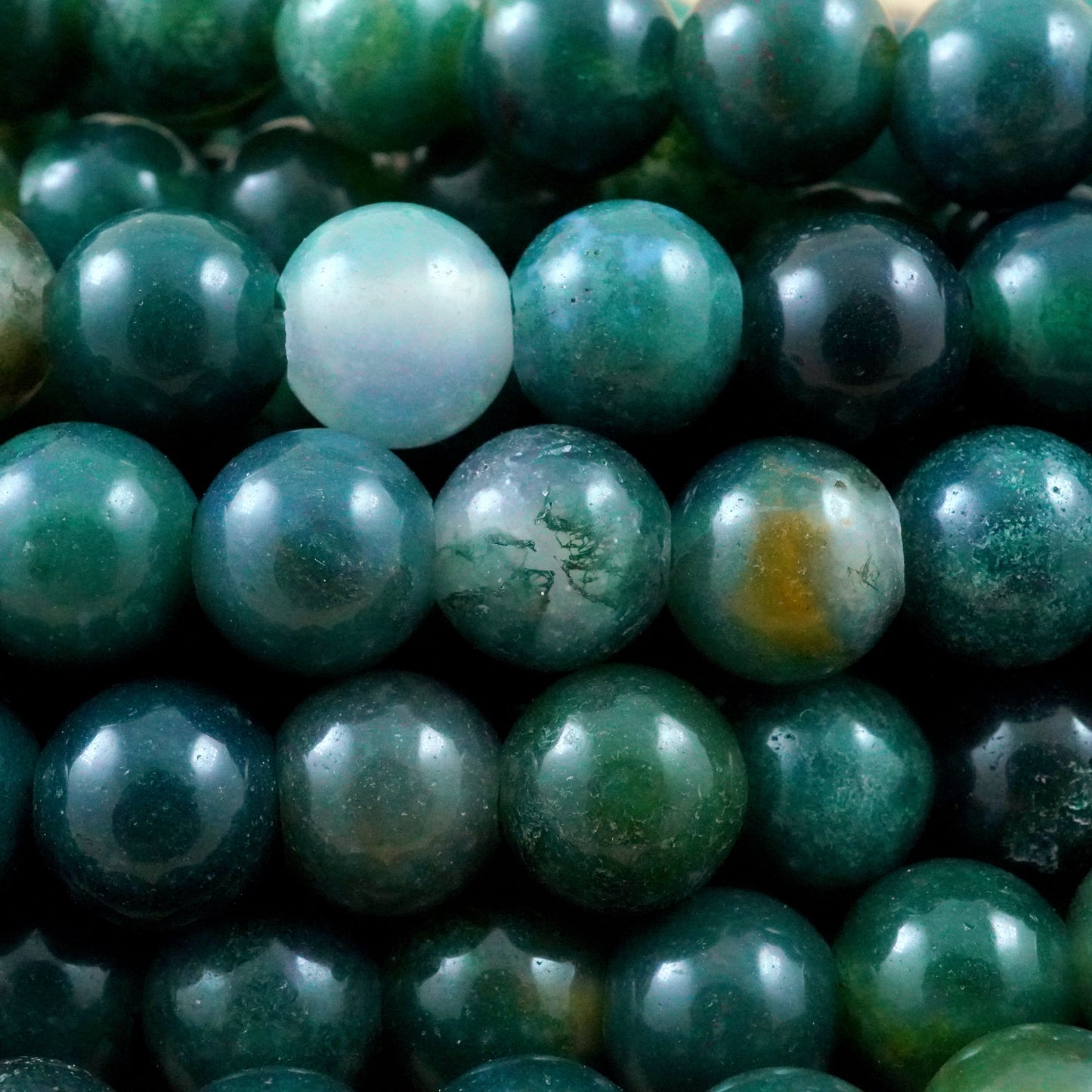 Moss Agate (Large Hole)(Round)(Smooth)(8mm)(10mm)(8"Strand)