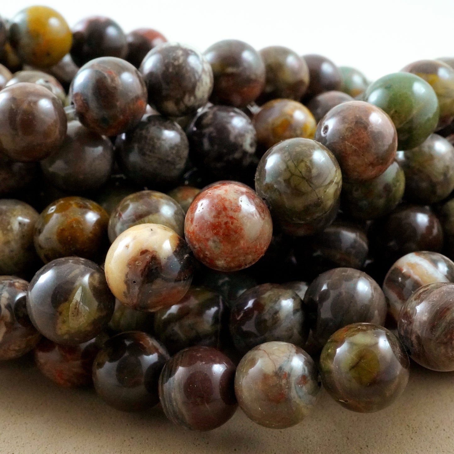 Mushroom Rhyolite (Round)(Smooth)(4mm)(6mm)(8mm)(10mm)(12mm)(16"Strand)