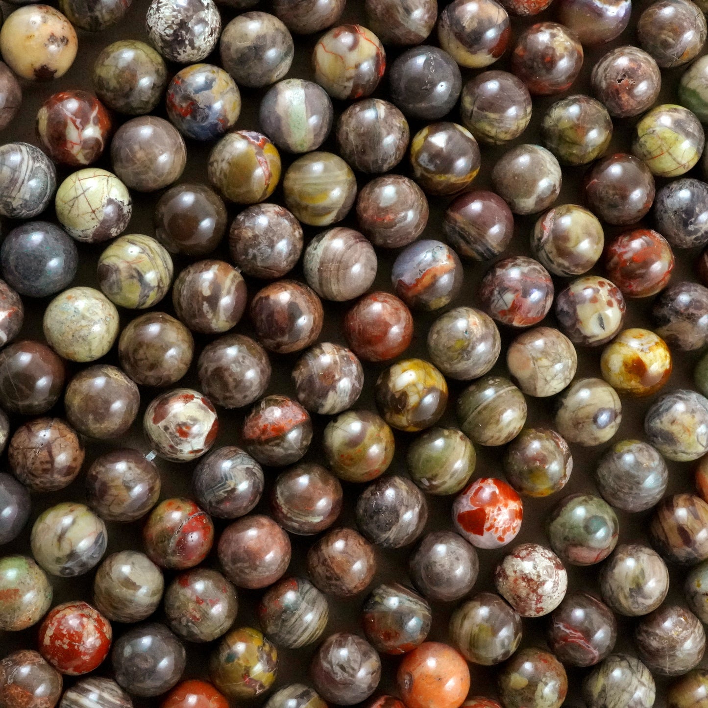 Mushroom Rhyolite (Round)(Smooth)(4mm)(6mm)(8mm)(10mm)(12mm)(16"Strand)