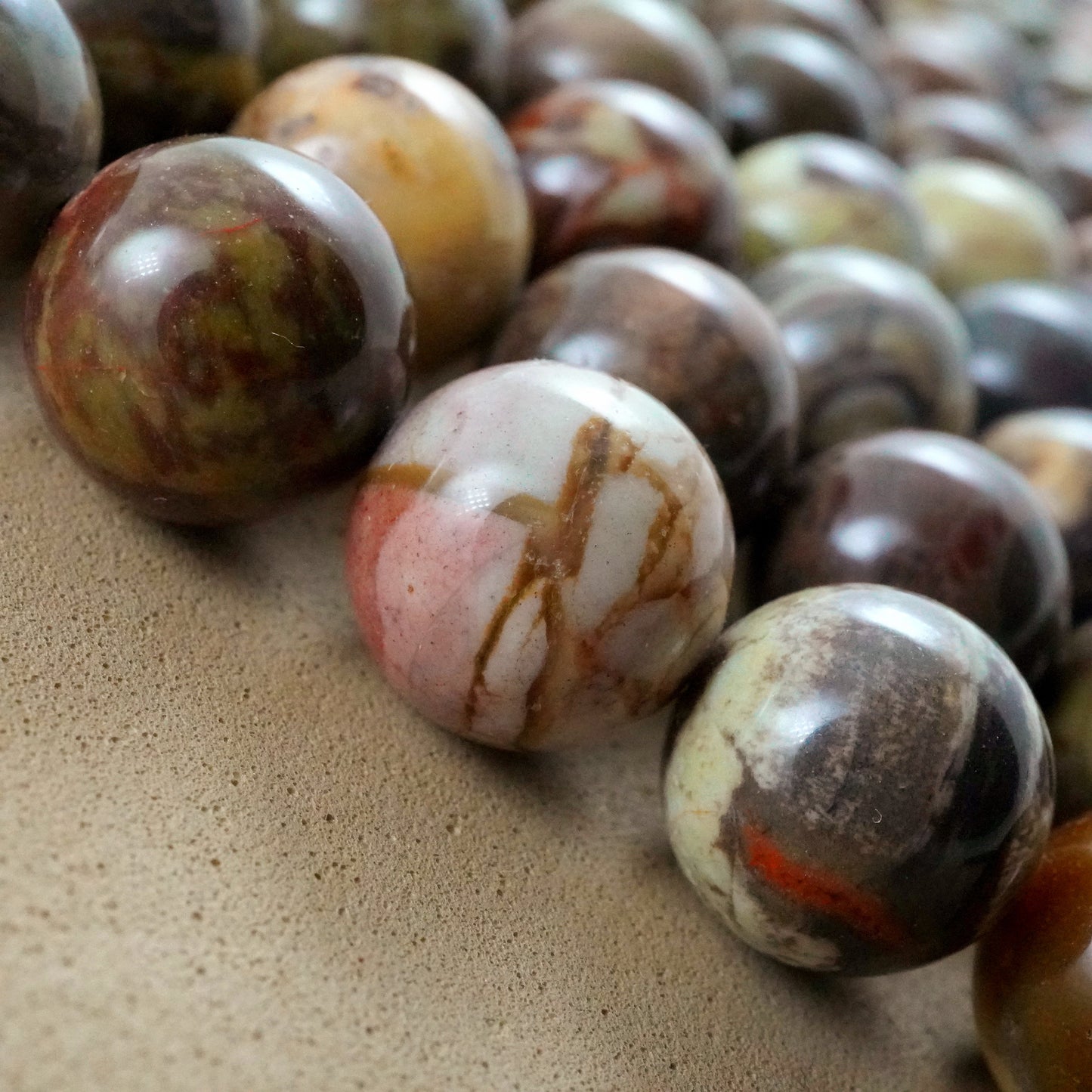 Mushroom Rhyolite (Round)(Smooth)(4mm)(6mm)(8mm)(10mm)(12mm)(16"Strand)