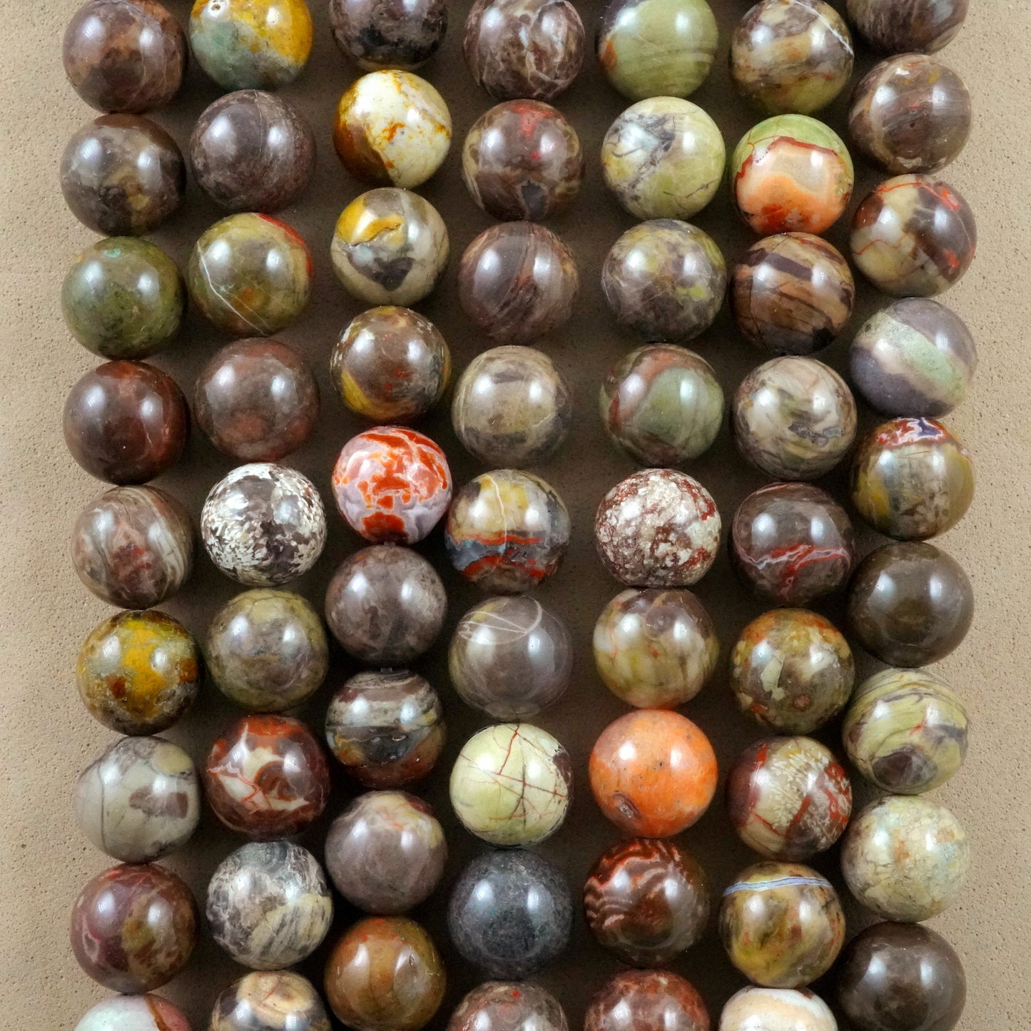 Mushroom Rhyolite (Round)(Smooth)(4mm)(6mm)(8mm)(10mm)(12mm)(16"Strand)