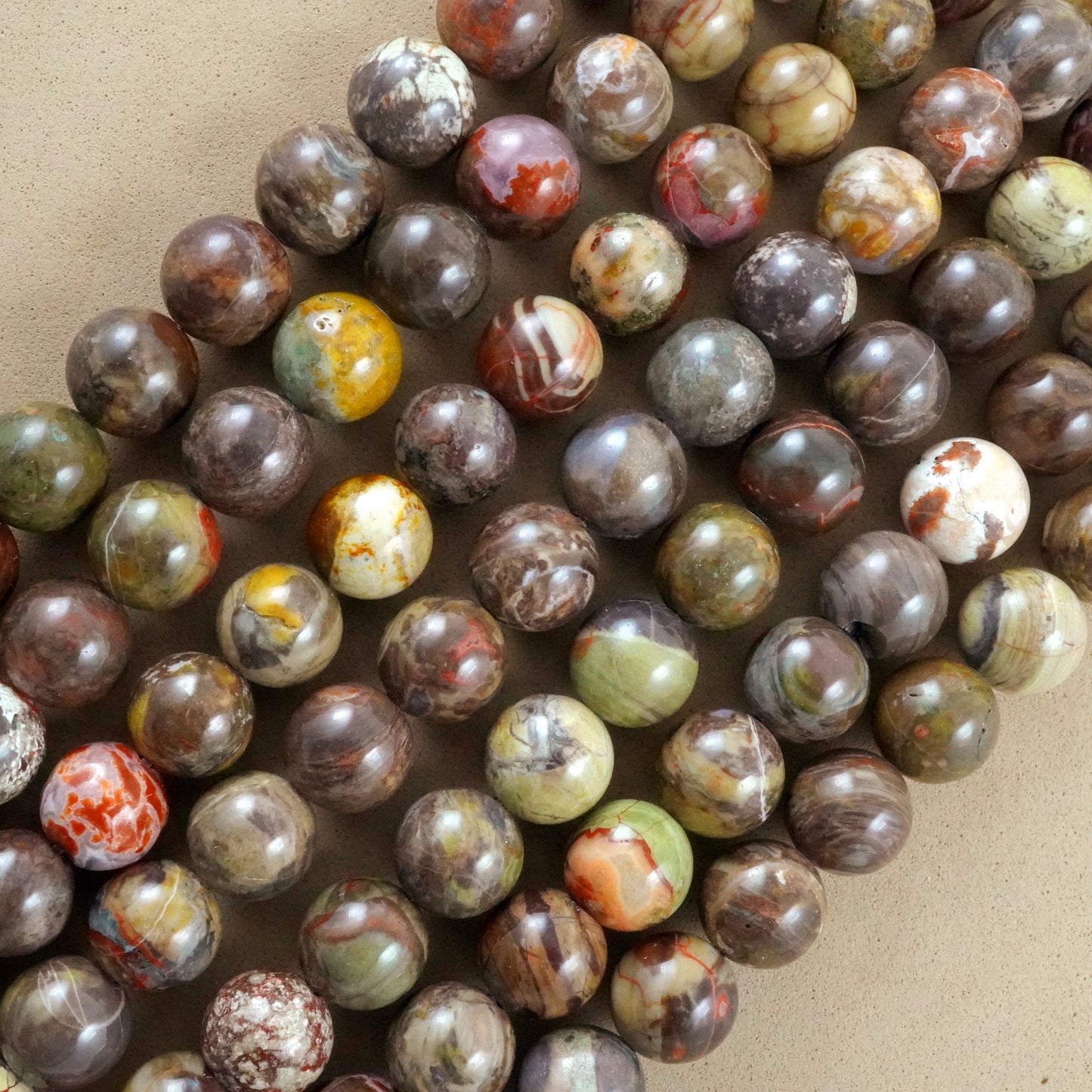 Mushroom Rhyolite (Round)(Smooth)(4mm)(6mm)(8mm)(10mm)(12mm)(16"Strand)