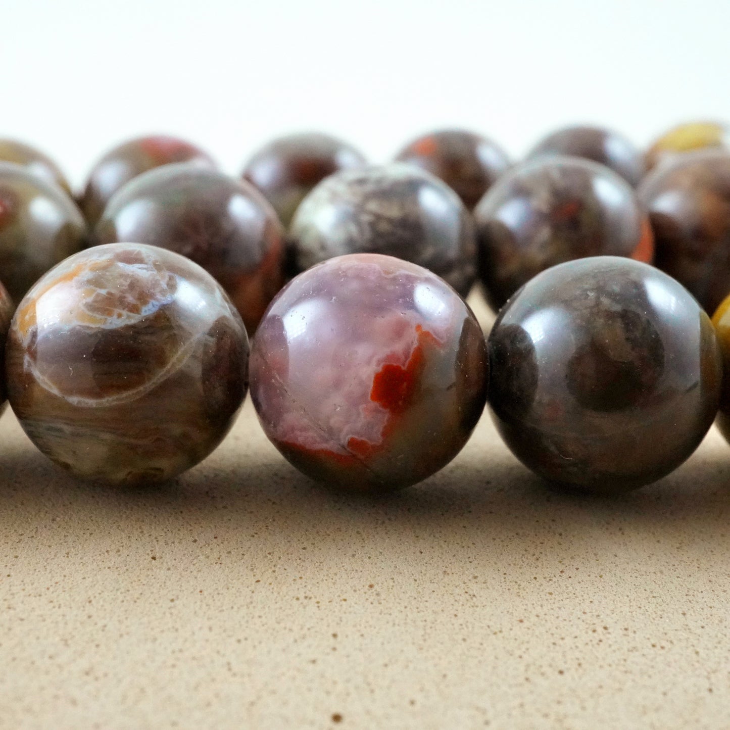 Mushroom Rhyolite (Round)(Smooth)(4mm)(6mm)(8mm)(10mm)(12mm)(16"Strand)