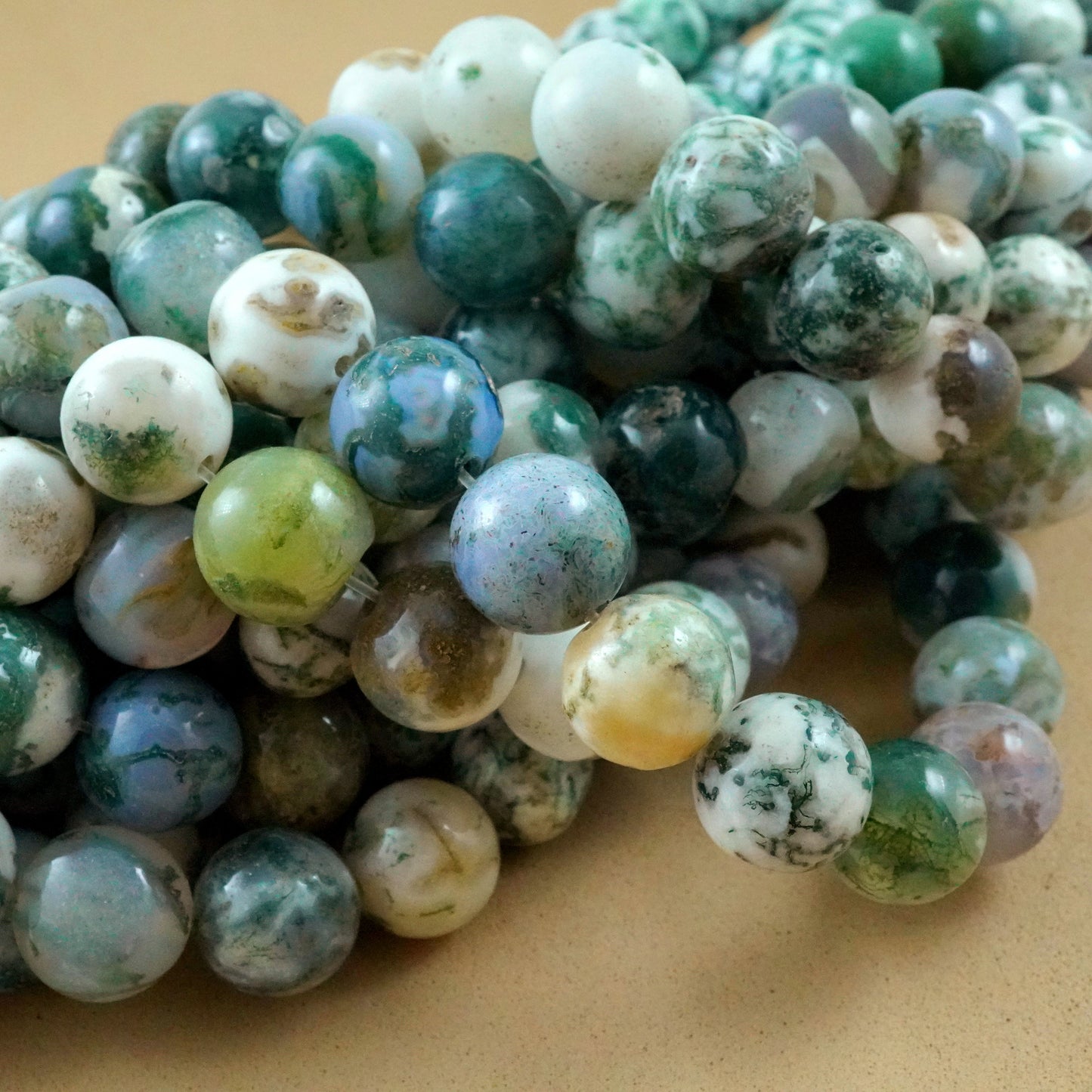 Tree Agate (Round)(Smooth)(4mm)(6mm)(8mm)(10mm)(12mm)(16"Strand)