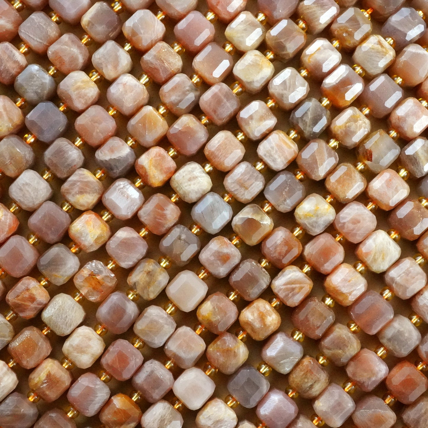 Peach Moonstone (Cube)(Faceted)(8mm)(15"Strand)
