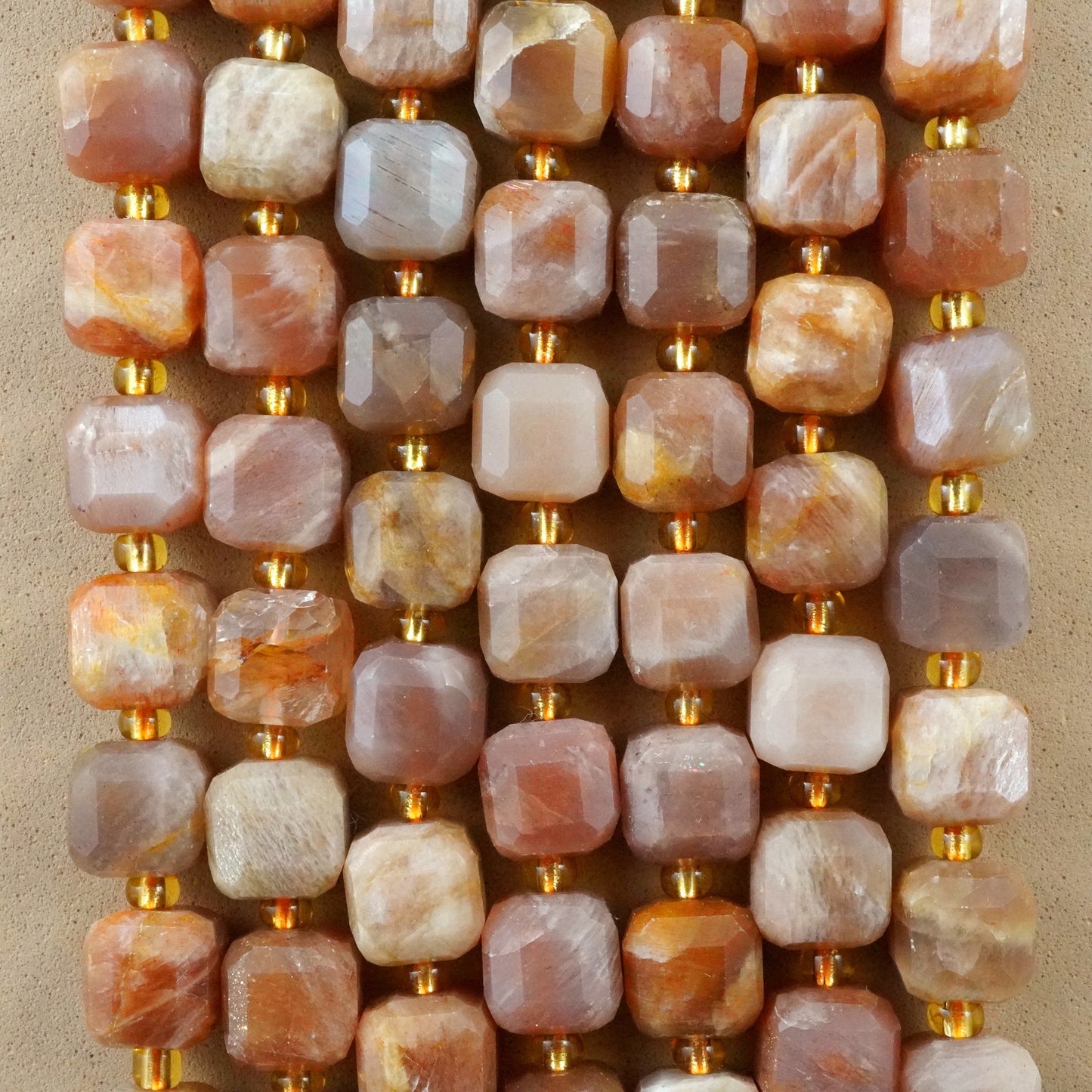 Peach Moonstone (Cube)(Faceted)(8mm)(15"Strand)