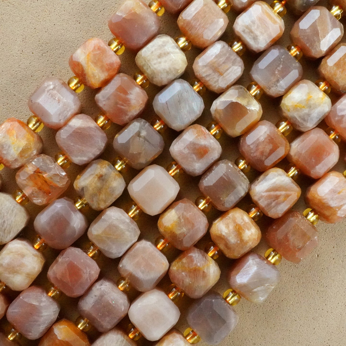 Peach Moonstone (Cube)(Faceted)(8mm)(15"Strand)