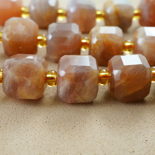 Peach Moonstone (Cube)(Faceted)(8mm)(15"Strand)