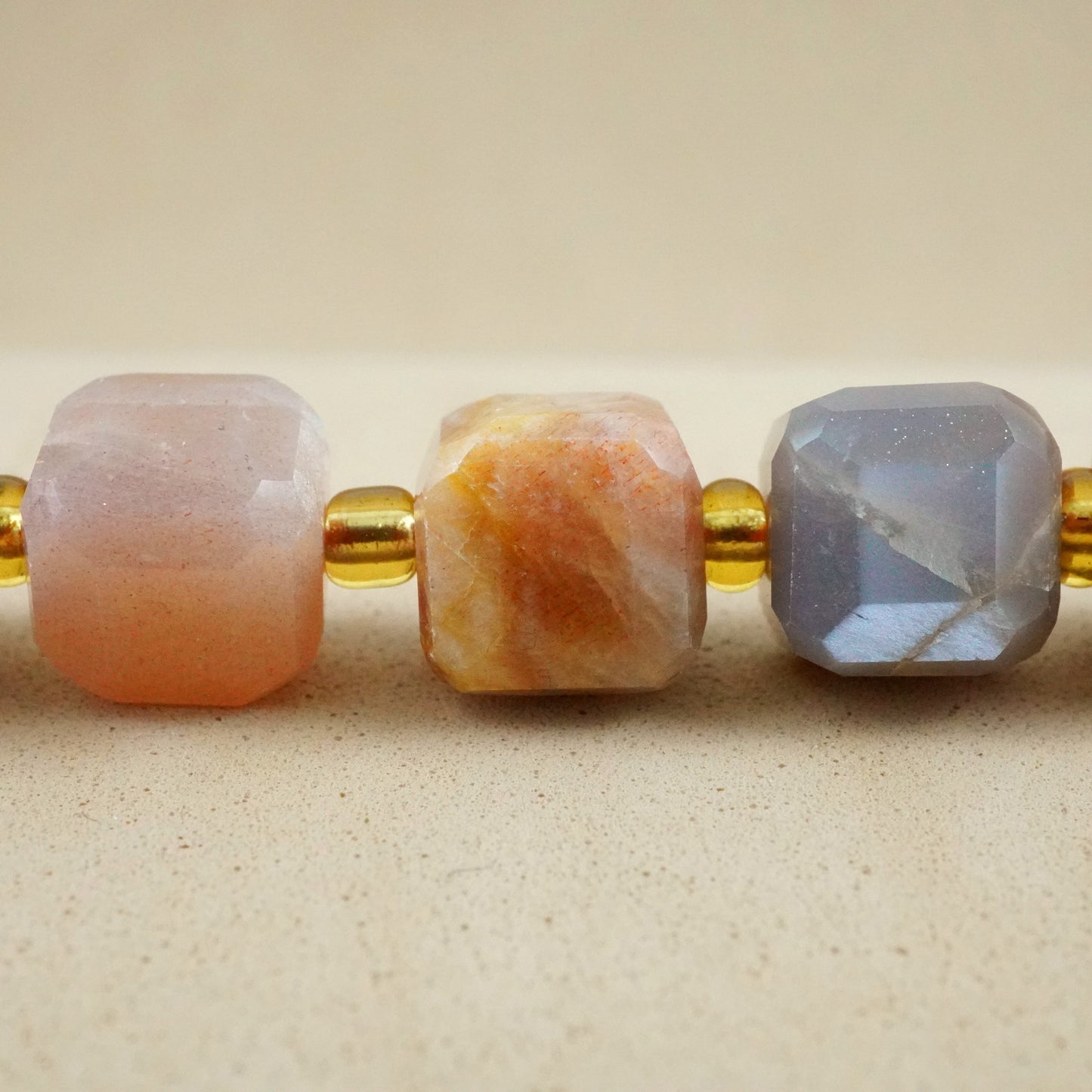 Peach Moonstone (Cube)(Faceted)(8mm)(15"Strand)
